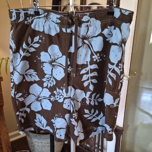 Sonoma Brown and Blue Floral Swim Trunks